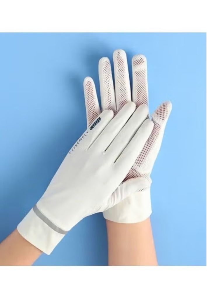 Generic 1-Pair UV Protection Summer Sunscreen Gloves White  - Image 1