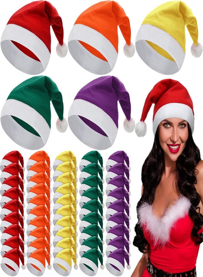 Chuarry 50 Pcs Santa Hat for Adults Non Woven Fabric Christmas Hats with White Cuffs Unisex Xmas Hat for Party (Mixed Color) - Image 1