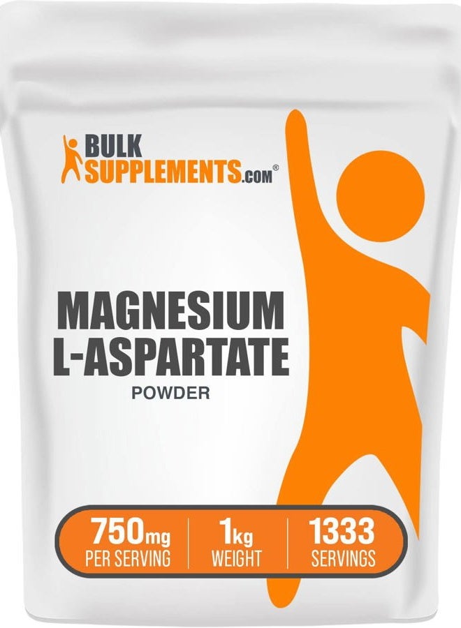 BulkSupplements .com Magnesium L-Aspartate Powder - High Absorption Magnesium, Magnesium Aspartate Powder - Gluten Free, 750mg (150mg of Magnesium) per Serving, 1kg (2.2 lbs) (Pack of 1) - Image 1