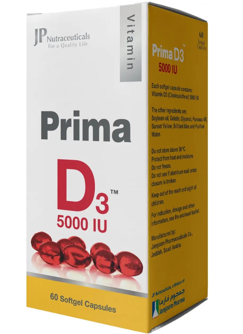 JP Nutraceuticals Prima D3 Vitamin D 5000 IU 60 Capsules  - Image 1