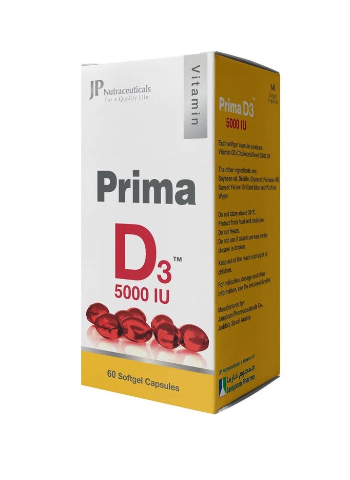 JP Nutraceuticals Prima D3 Vitamin D 5000 IU 60 Capsules  - Image 3
