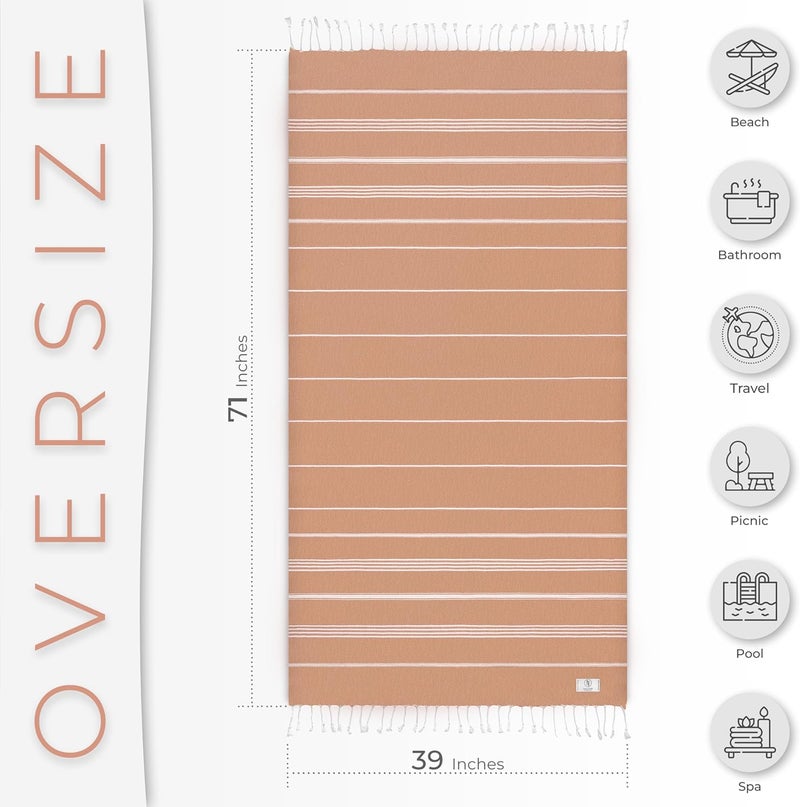 Ossano Turkish Beach Towel Quick Dry & Lightweight Extra Large (39" x 71") - Decorative, Versatile and Functional as Yoga Mat, Picnic Blanket, Travel Blanket, Gym, Camping and Bath Towels - Salmon - Image 3
