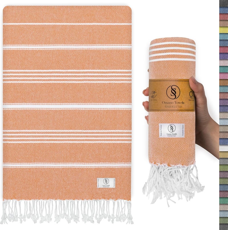Ossano Turkish Beach Towel Quick Dry & Lightweight Extra Large (39" x 71") - Decorative, Versatile and Functional as Yoga Mat, Picnic Blanket, Travel Blanket, Gym, Camping and Bath Towels - Salmon - Image 1