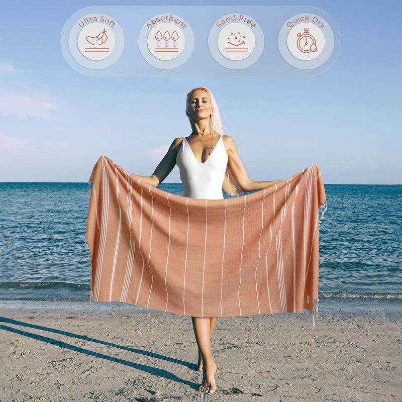 Ossano Turkish Beach Towel Quick Dry & Lightweight Extra Large (39" x 71") - Decorative, Versatile and Functional as Yoga Mat, Picnic Blanket, Travel Blanket, Gym, Camping and Bath Towels - Salmon - Image 2