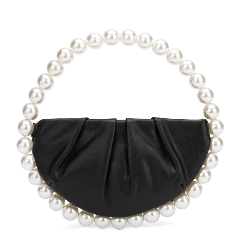 CARIEDO Pearl Soft Face Pleated Handbag Advanced Evening Bag Party Prom Bride Purse Phone Clutch Purse - Image 1