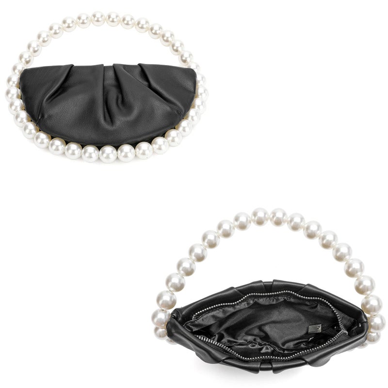 CARIEDO Pearl Soft Face Pleated Handbag Advanced Evening Bag Party Prom Bride Purse Phone Clutch Purse - Image 5
