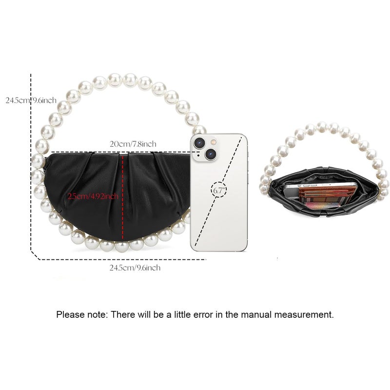 CARIEDO Pearl Soft Face Pleated Handbag Advanced Evening Bag Party Prom Bride Purse Phone Clutch Purse - Image 4