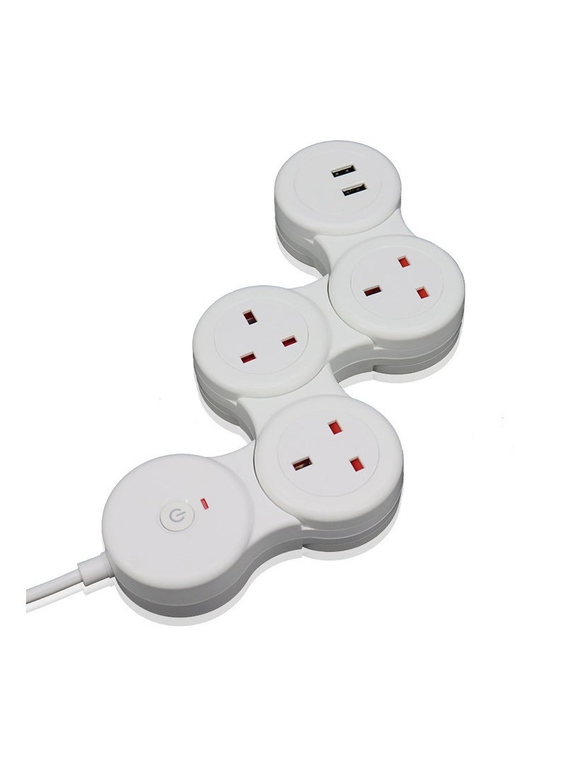 Flash Hawk Adjustable 3-Ports UK Power Strip Extension Cord with 2 USB Ports 1.8m White  - Image 1