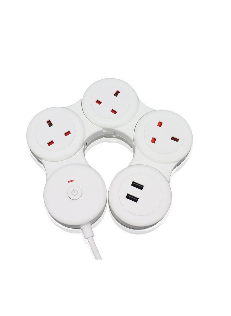Flash Hawk Adjustable 3-Ports UK Power Strip Extension Cord with 2 USB Ports 1.8m White  - Image 3