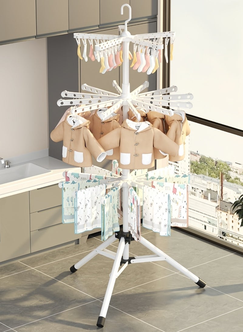 Auraluxi White Rotating Clothes Drying Rack – Adjustable 60–92cm Width & 168–200cm Height, 24 Rods + 24 Windproof Clips, Foldable Indoor/Outdoor Laundry Stand for Small Apartments - Image 1