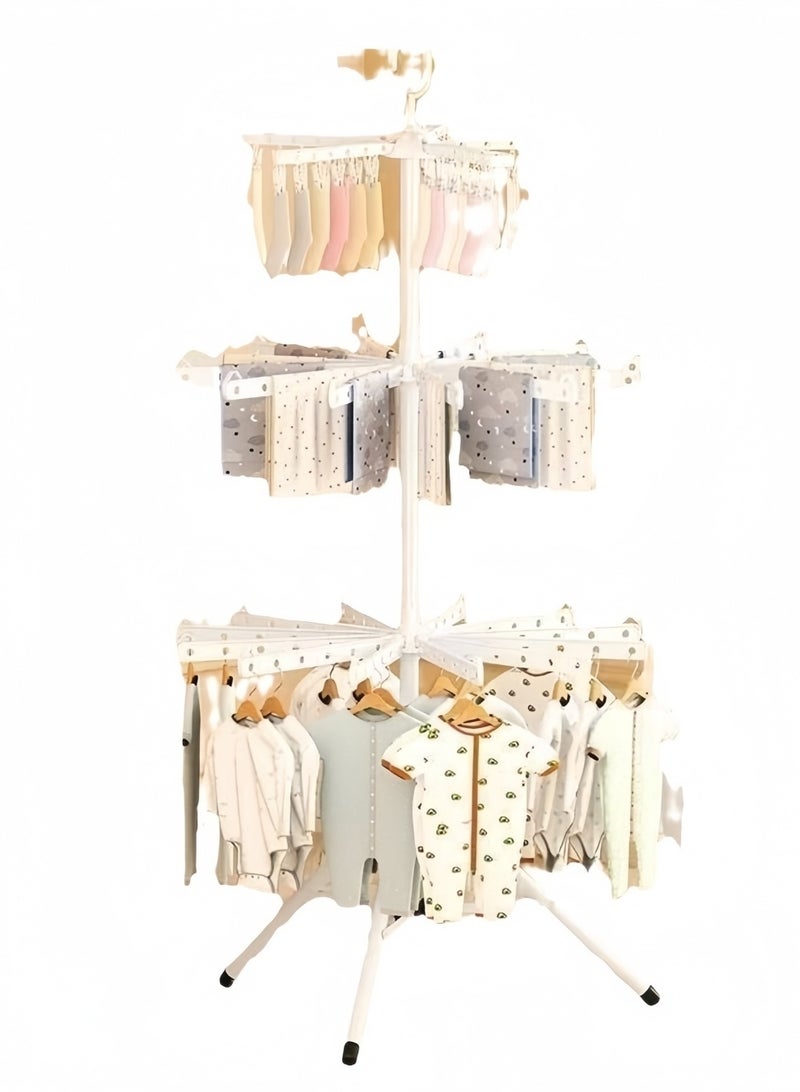Auraluxi White Rotating Clothes Drying Rack – Adjustable 60–92cm Width & 168–200cm Height, 24 Rods + 24 Windproof Clips, Foldable Indoor/Outdoor Laundry Stand for Small Apartments - Image 4