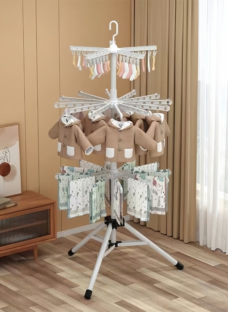 Auraluxi White Rotating Clothes Drying Rack – Adjustable 60–92cm Width & 168–200cm Height, 24 Rods + 24 Windproof Clips, Foldable Indoor/Outdoor Laundry Stand for Small Apartments - Image 3