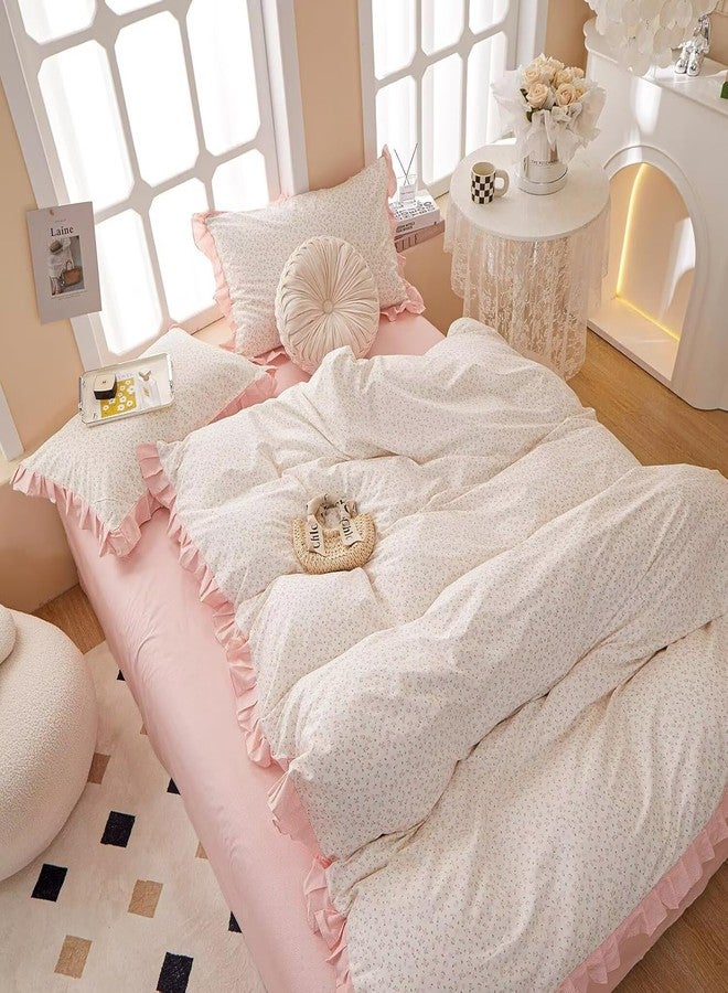 AMZTOP غطاء لحاف AMZTOP Princess Twin XL بنقشة زهور وردية، مصنوع من القطن بنسبة 100% مع كشكشة، طقم مفروشات Coquette، غطاء لحاف رومانسي للفتيات المراهقات مع سحاب إغلاق، طقم مفروشات مكون من 3 قطع بنقشة زهور جمالية، مقاس 68 × 90 بوصة - Image 3