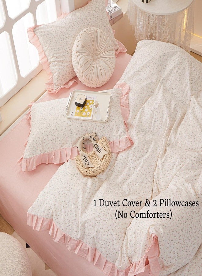 AMZTOP غطاء لحاف AMZTOP Princess Twin XL بنقشة زهور وردية، مصنوع من القطن بنسبة 100% مع كشكشة، طقم مفروشات Coquette، غطاء لحاف رومانسي للفتيات المراهقات مع سحاب إغلاق، طقم مفروشات مكون من 3 قطع بنقشة زهور جمالية، مقاس 68 × 90 بوصة - Image 2
