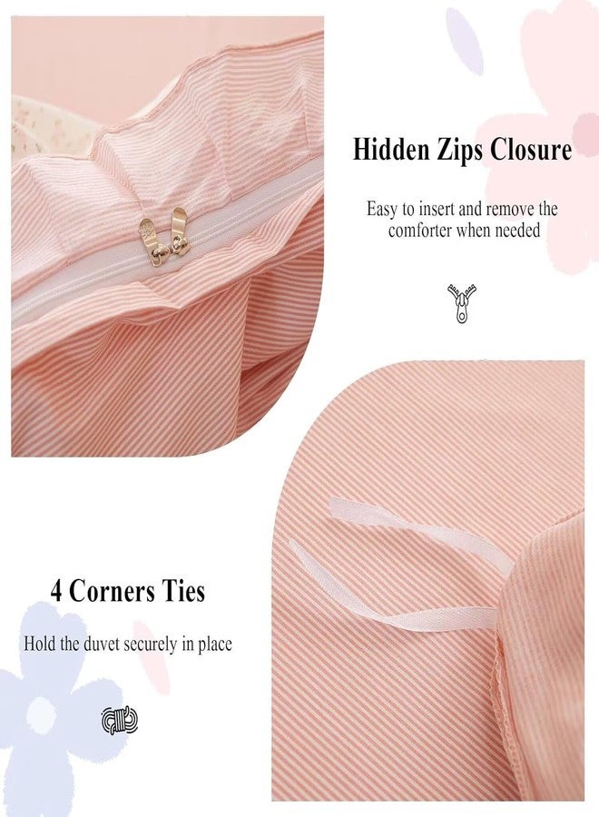 AMZTOP غطاء لحاف AMZTOP Princess Twin XL بنقشة زهور وردية، مصنوع من القطن بنسبة 100% مع كشكشة، طقم مفروشات Coquette، غطاء لحاف رومانسي للفتيات المراهقات مع سحاب إغلاق، طقم مفروشات مكون من 3 قطع بنقشة زهور جمالية، مقاس 68 × 90 بوصة - Image 4