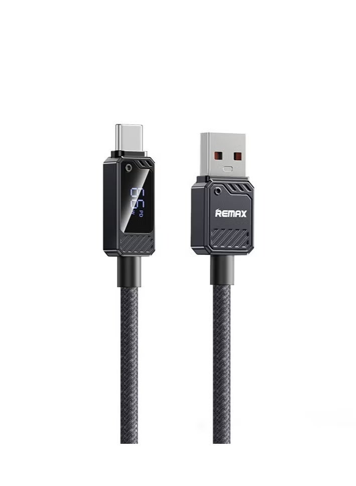 REMAX Type C Data Cable 66W 1.2M Braided USB C Data Cable Fast Charging Durable and Unique with LED Indicator Compatible with iPhone 16 15 Series Samsung Galaxy S24 S23 Z Flip 6 5 Macbook Pro Air Mini iPad Black - Image 1