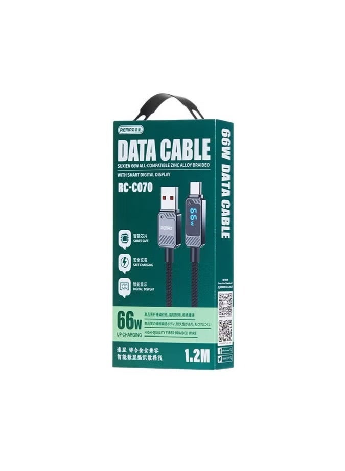 REMAX Type C Data Cable 66W 1.2M Braided USB C Data Cable Fast Charging Durable and Unique with LED Indicator Compatible with iPhone 16 15 Series Samsung Galaxy S24 S23 Z Flip 6 5 Macbook Pro Air Mini iPad Black - Image 3
