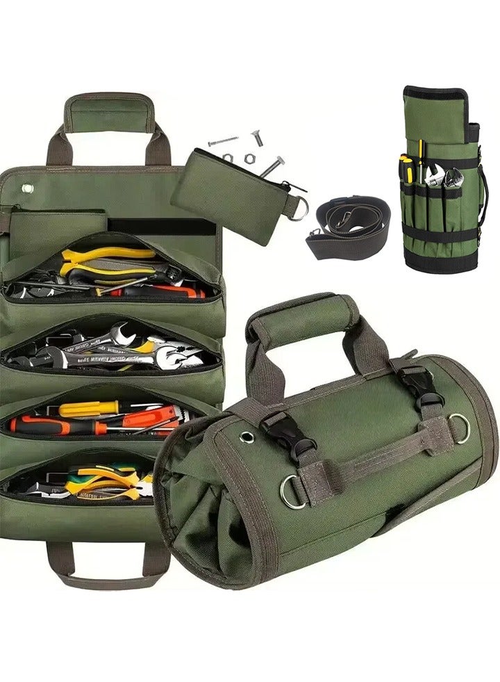 Multi-Purpose Roll Up Tool Bag with Detachable Pouches - Heavy Duty Tool Bag, Hardware Tool Storage Bag Roll Type Electrician Bag，Five Pockets, Large Capacity - Ideal Gifts for Mechanics/Electricians and Hobbyists - Image 1