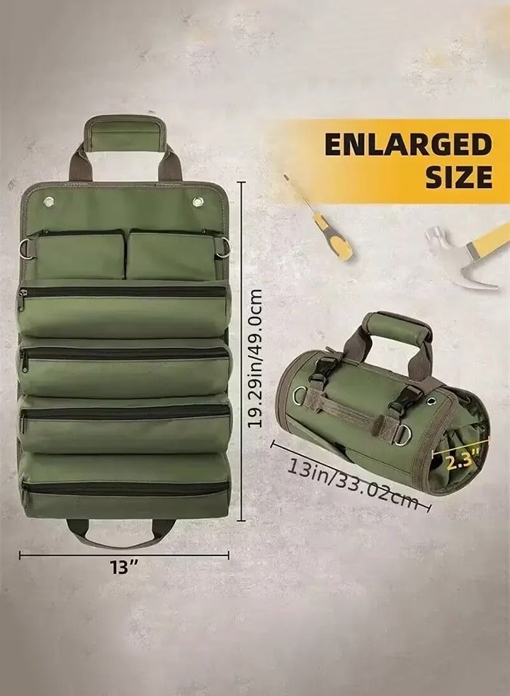Multi-Purpose Roll Up Tool Bag with Detachable Pouches - Heavy Duty Tool Bag, Hardware Tool Storage Bag Roll Type Electrician Bag，Five Pockets, Large Capacity - Ideal Gifts for Mechanics/Electricians and Hobbyists - Image 2