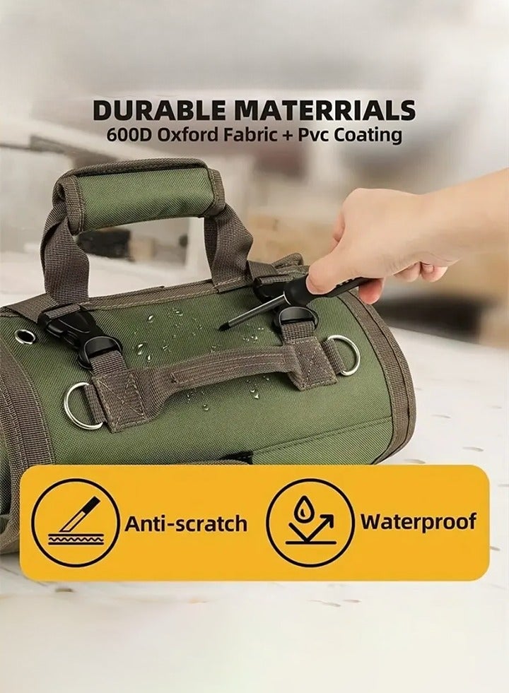 Multi-Purpose Roll Up Tool Bag with Detachable Pouches - Heavy Duty Tool Bag, Hardware Tool Storage Bag Roll Type Electrician Bag，Five Pockets, Large Capacity - Ideal Gifts for Mechanics/Electricians and Hobbyists - Image 3