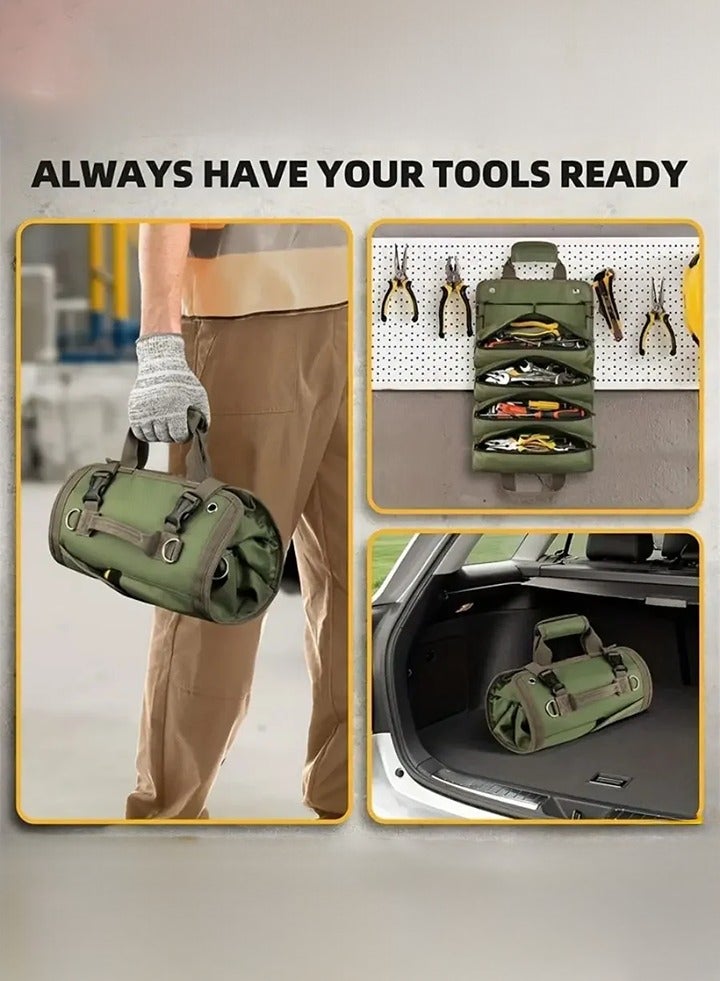 Multi-Purpose Roll Up Tool Bag with Detachable Pouches - Heavy Duty Tool Bag, Hardware Tool Storage Bag Roll Type Electrician Bag，Five Pockets, Large Capacity - Ideal Gifts for Mechanics/Electricians and Hobbyists - Image 4