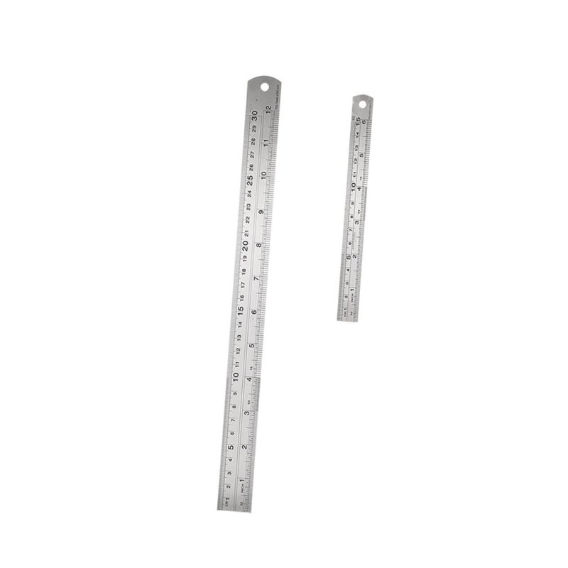 قطعتان مسطرة من الفولاذ المقاوم للصدأ 15 سم 6 بوصة أداة قياس معدنية بمقياس متري وإمبراطوري - Image 1