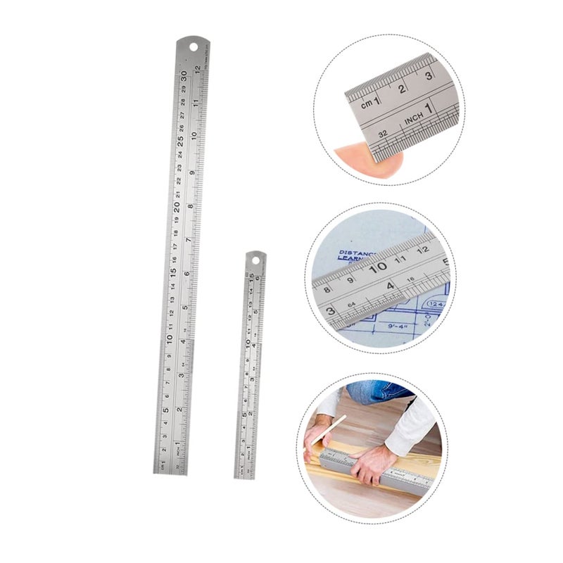 قطعتان مسطرة من الفولاذ المقاوم للصدأ 15 سم 6 بوصة أداة قياس معدنية بمقياس متري وإمبراطوري - Image 5
