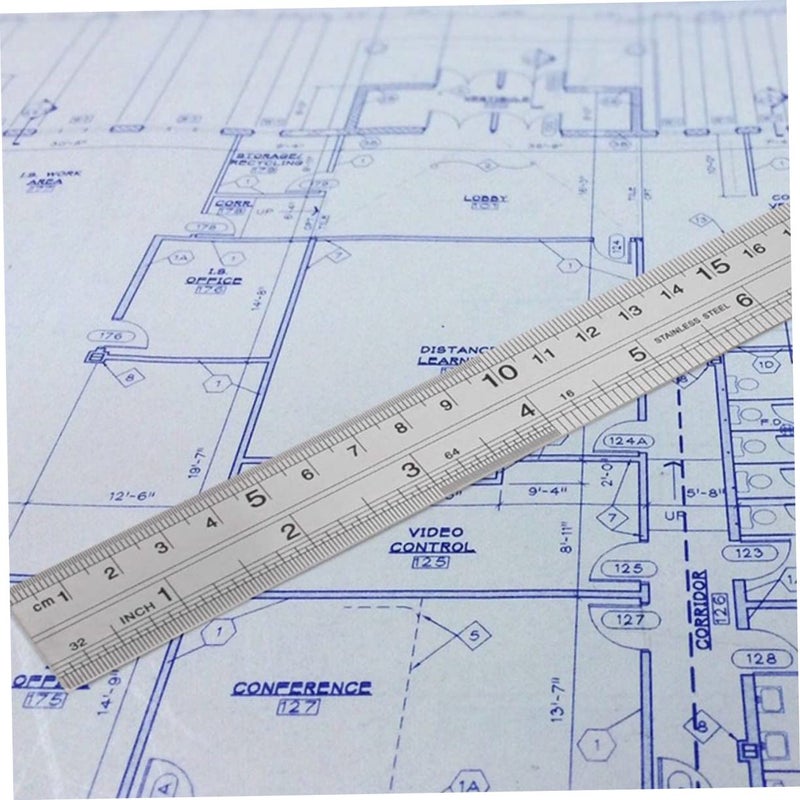 قطعتان مسطرة من الفولاذ المقاوم للصدأ 15 سم 6 بوصة أداة قياس معدنية بمقياس متري وإمبراطوري - Image 4