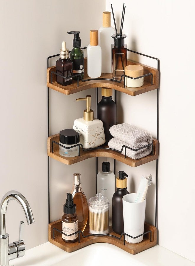 Snuvid 3-Tier Bathroom Counter Organizer, Wooden Corner Shelf for Vanity Countertop Skincare & Makeup, Storage and Organization for Kitchen - Image 1