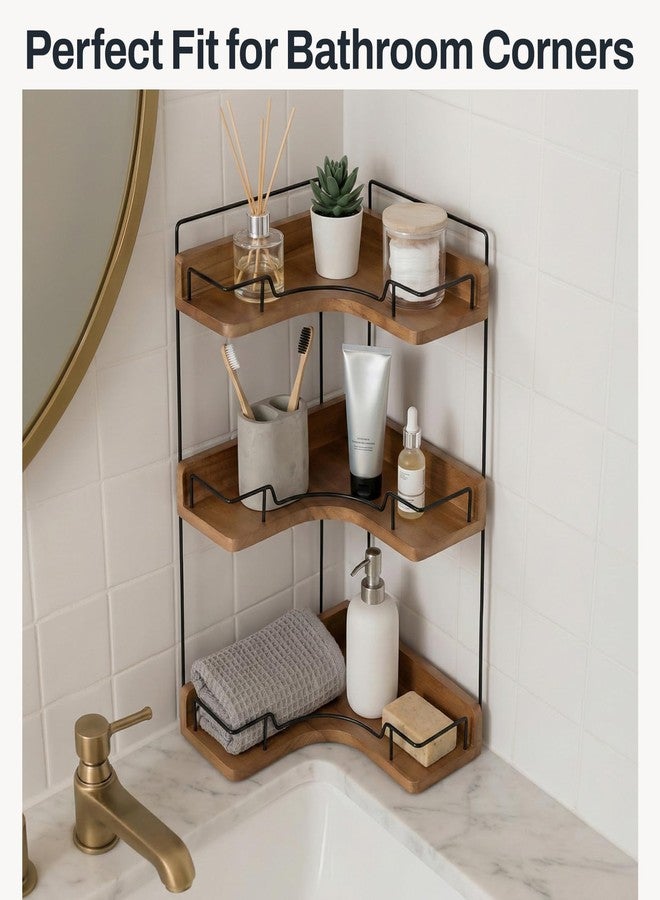 Snuvid 3-Tier Bathroom Counter Organizer, Wooden Corner Shelf for Vanity Countertop Skincare & Makeup, Storage and Organization for Kitchen - Image 4
