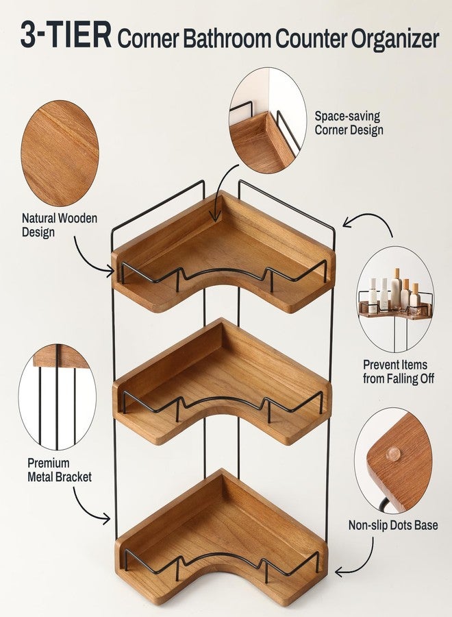 Snuvid 3-Tier Bathroom Counter Organizer, Wooden Corner Shelf for Vanity Countertop Skincare & Makeup, Storage and Organization for Kitchen - Image 3