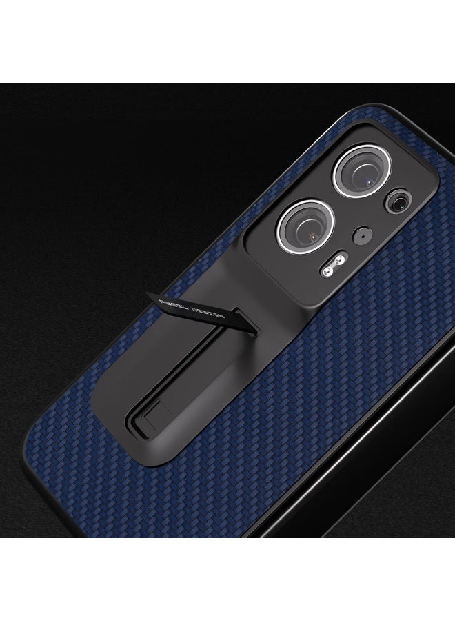 Case Cover For OPPO Find N2 Carbon Fiber Texture Integrated Protective Phone Case with Holder(Dark Blue)
