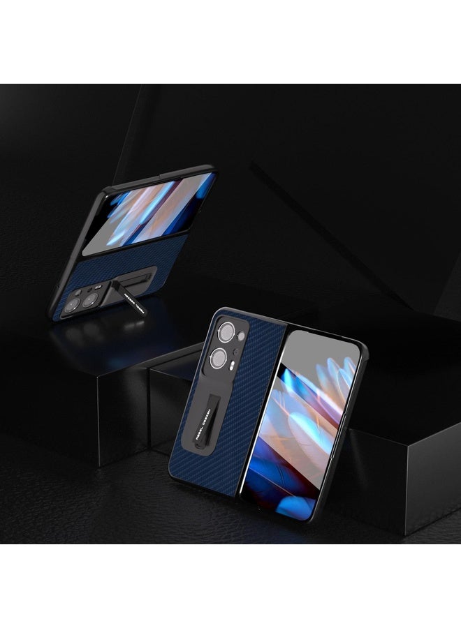 Case Cover For OPPO Find N2 Carbon Fiber Texture Integrated Protective Phone Case with Holder(Dark Blue)