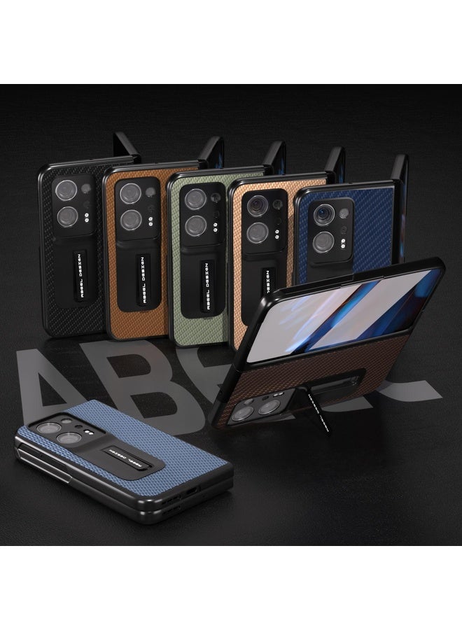 Case Cover For OPPO Find N2 Carbon Fiber Texture Integrated Protective Phone Case with Holder(Dark Blue)