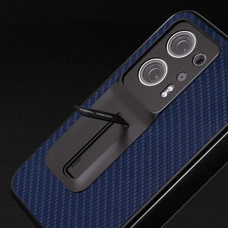 HuHa Case Cover For OPPO Find N2 Carbon Fiber Texture Integrated Protective Phone Case with Holder(Dark Blue) - Image 4