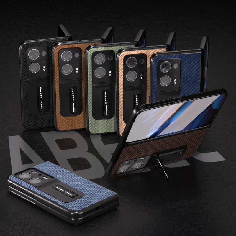 HuHa Case Cover For OPPO Find N2 Carbon Fiber Texture Integrated Protective Phone Case with Holder(Dark Blue) - Image 5