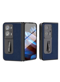HuHa Case Cover For OPPO Find N2 Carbon Fiber Texture Integrated Protective Phone Case with Holder Dark Blue 