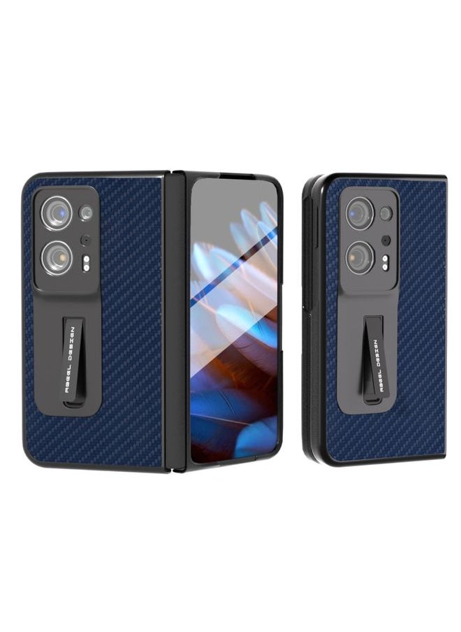 HuHa - Case Cover For OPPO Find N2 Carbon Fiber Texture Integrated Protective Phone Case with Holder Dark Blue - Image 1