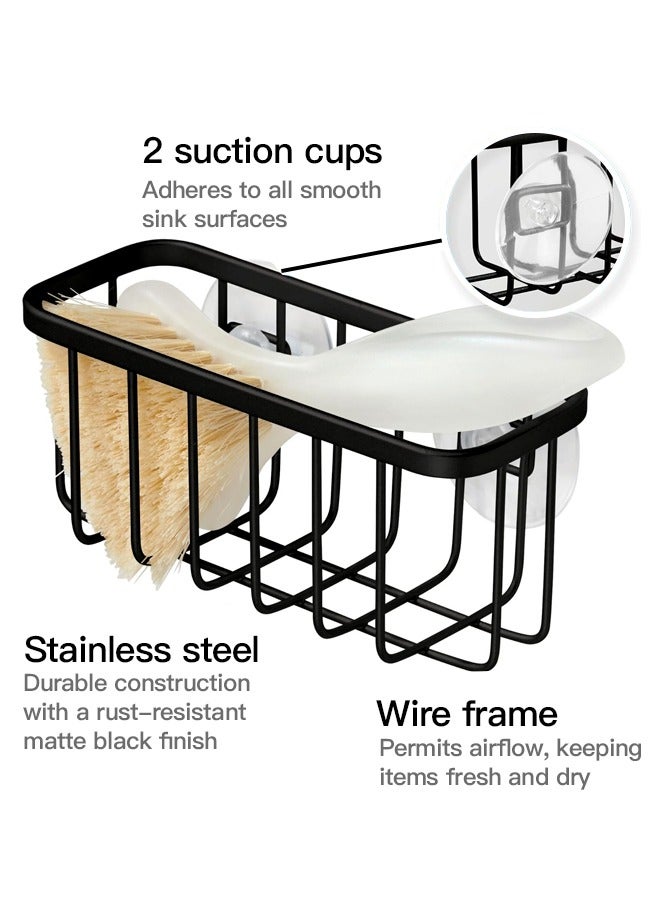 Stainless steel drain basket with suction holder for Sponge, Scrubber, Soap in Kitchen Sink, Bathroom, Bathtubs, 5.75''x2.25''x2.6'', Black  - Image 2