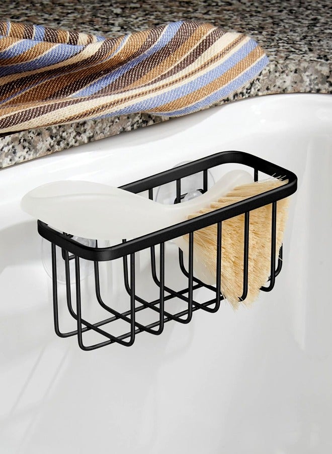 Stainless steel drain basket with suction holder for Sponge, Scrubber, Soap in Kitchen Sink, Bathroom, Bathtubs, 5.75''x2.25''x2.6'', Black  - Image 4