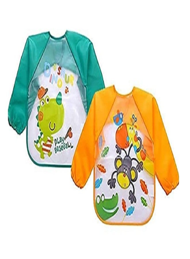 Ilsha® Full Sleeves Washable Waterproof Bib/Apron with Tying Robe | Cute Prints | Quick Dry PVC Baby Bibs for Newborns/Infants/Toddlers/Babies (6-36months) (2) - Image 1