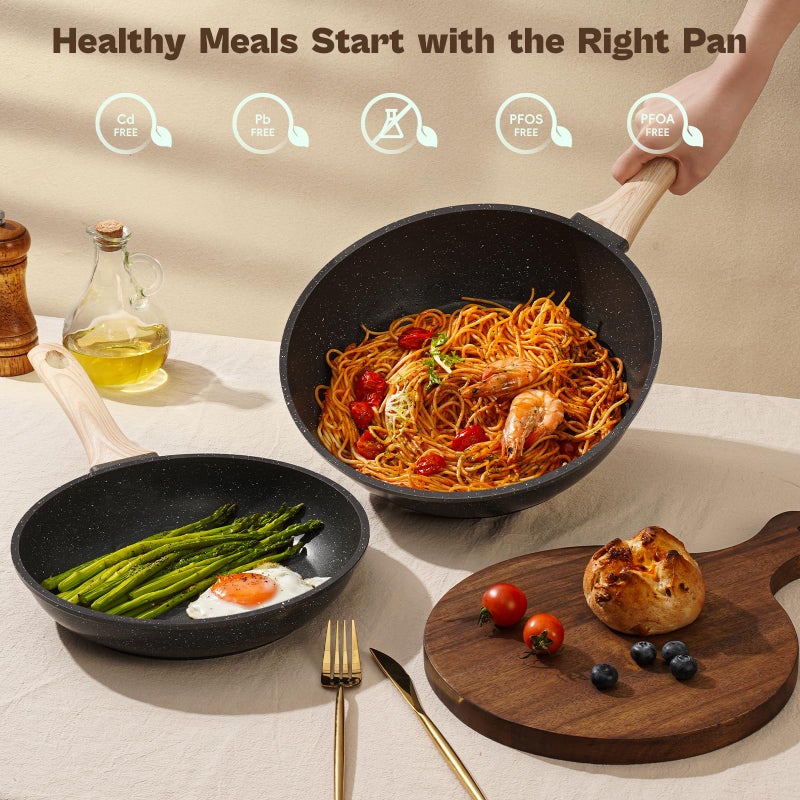SODAY 13 Pcs Pots and Pans Set, Nonstick Cookware Sets Black Granite Induction Cookware, Non-toxic Healthy Non stick Kitchen Cooking Set with Frying Pans Set, Saucepans (PFAS/PFOA/PFOS Free) - Image 5