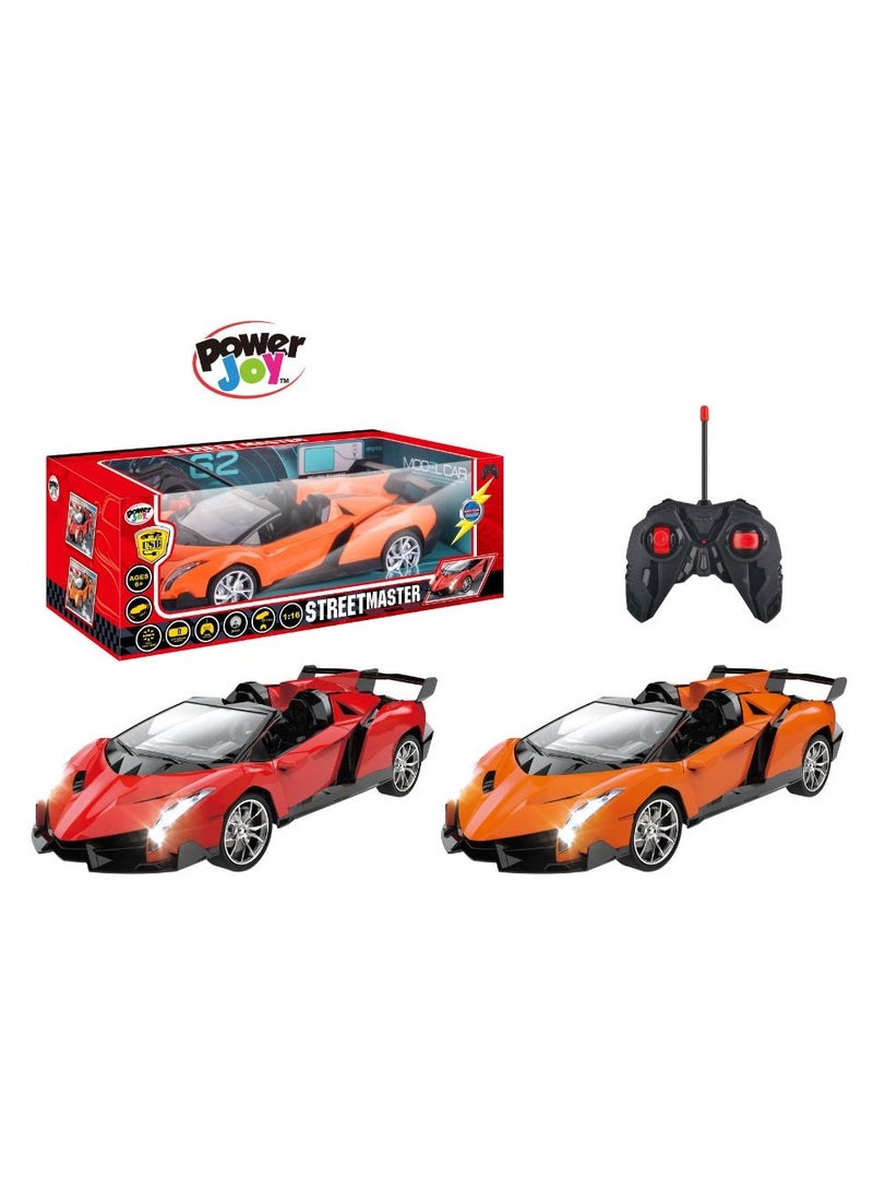 Power Joy Remote Control Street Master with Light Sports Car 1:16 with LED Headlights, Assorted 1 Piece (Color May Vary) | Racing Car | Car for Display | Toy Vehicle | Gift for Collectors and Kids - Image 1