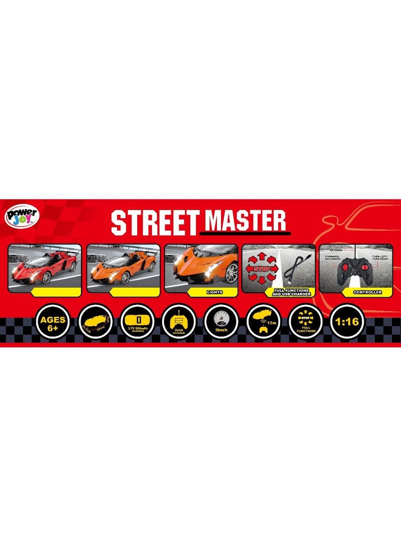 Power Joy Remote Control Street Master with Light Sports Car 1:16 with LED Headlights, Assorted 1 Piece (Color May Vary) | Racing Car | Car for Display | Toy Vehicle | Gift for Collectors and Kids - Image 4