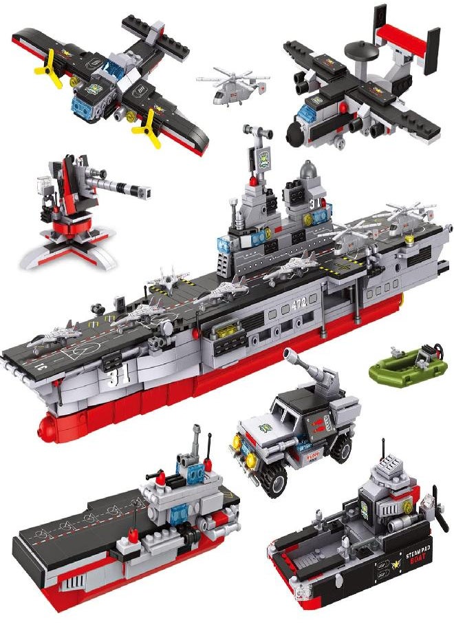 EP EXERCISE N PLAY - 1161 Pieces Aircraft Carrier Building Kit, Military Warship Battleship Building Blocks Sets with Patrol Boat, Fighter Plane, Creative Roleplay Ship Building Toys for Kids Boys Girls 6-12 Years - Image 1