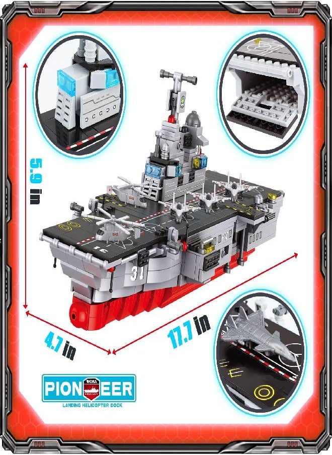 EP EXERCISE N PLAY - 1161 Pieces Aircraft Carrier Building Kit, Military Warship Battleship Building Blocks Sets with Patrol Boat, Fighter Plane, Creative Roleplay Ship Building Toys for Kids Boys Girls 6-12 Years - Image 1