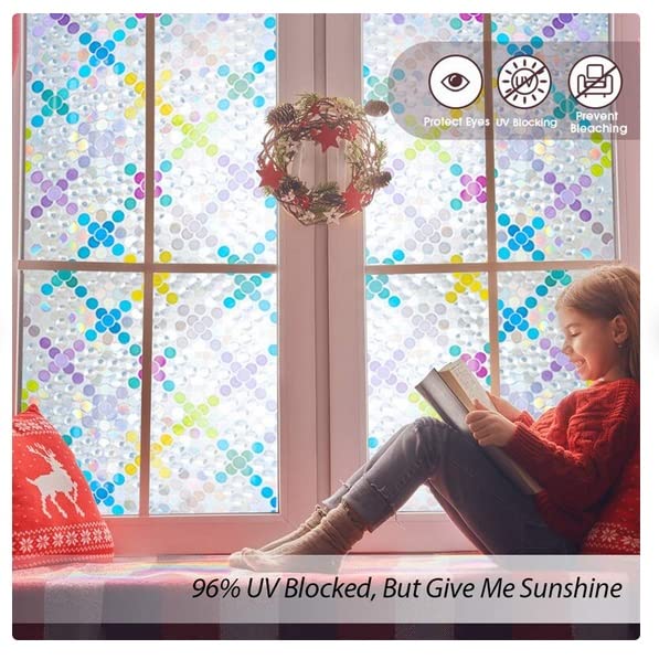 SUNBIRD 3D Privacy Window Film Decorative Glass Window Decals Home Waterproof Frosting Film Frosted Vinyl Sheets for Front Door Bathroom Sidelight Small Windows 24 X 96 inch Crystal Circle - Image 1