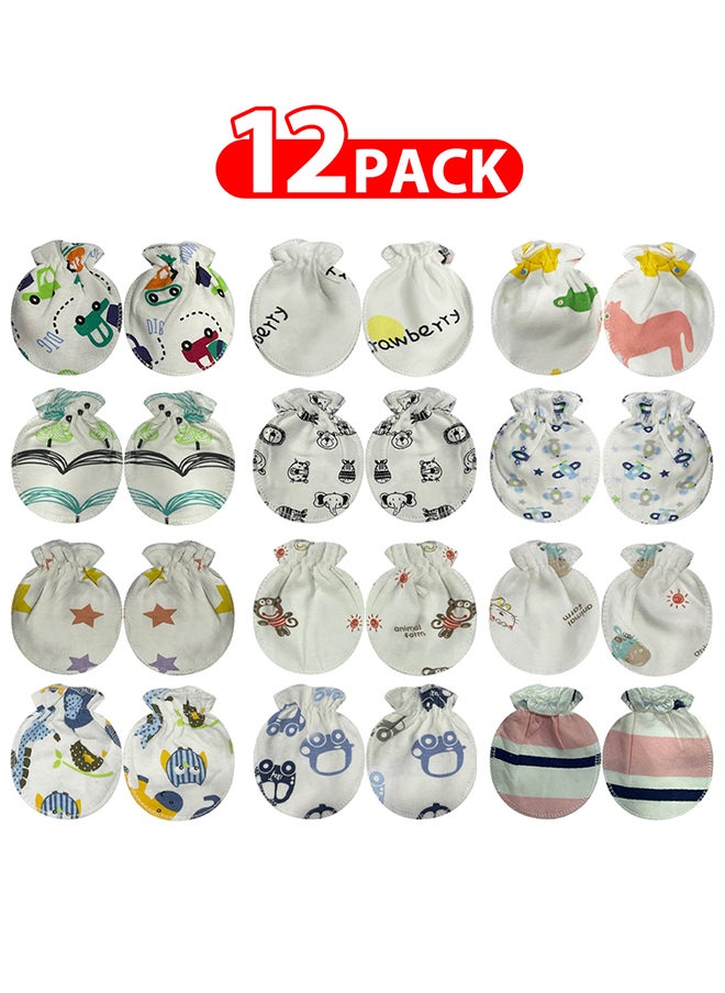MARGOUN 12 Packs Newborn Baby Mittens Anti Scratch Baby Mittens No Scratch Mittens Baby Gloves for 0-6 Months Boys Girls Multicolour  - Image 1