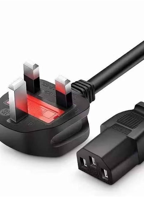 High-Quality UK 3-Pin Power Cable with Protection Fuse - 1.5m Length, Compatible with Computers, Printers, LCD Monitors, Gaming Laptops, and More - IEC C13 to UK Plug
