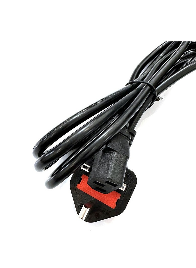 High-Quality UK 3-Pin Power Cable with Protection Fuse - 1.5m Length, Compatible with Computers, Printers, LCD Monitors, Gaming Laptops, and More - IEC C13 to UK Plug